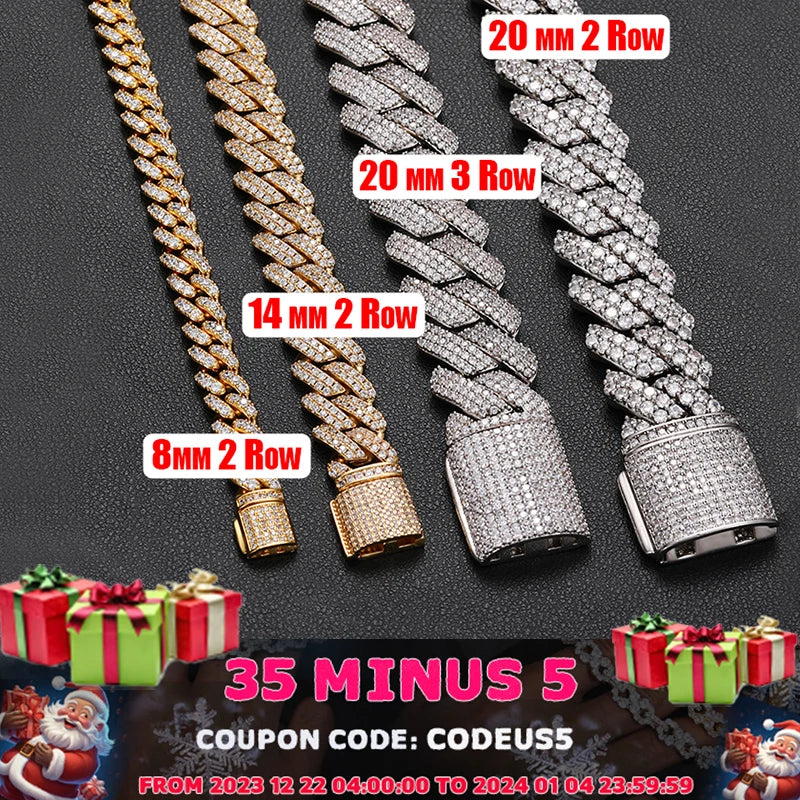 TUHE Hip Hop Iced Out 8MM 14MM 20MM Full Miami Curb Cuban Chain Bling CZ Rapper Necklaces For Men Punk Jewelry High Quality Gift