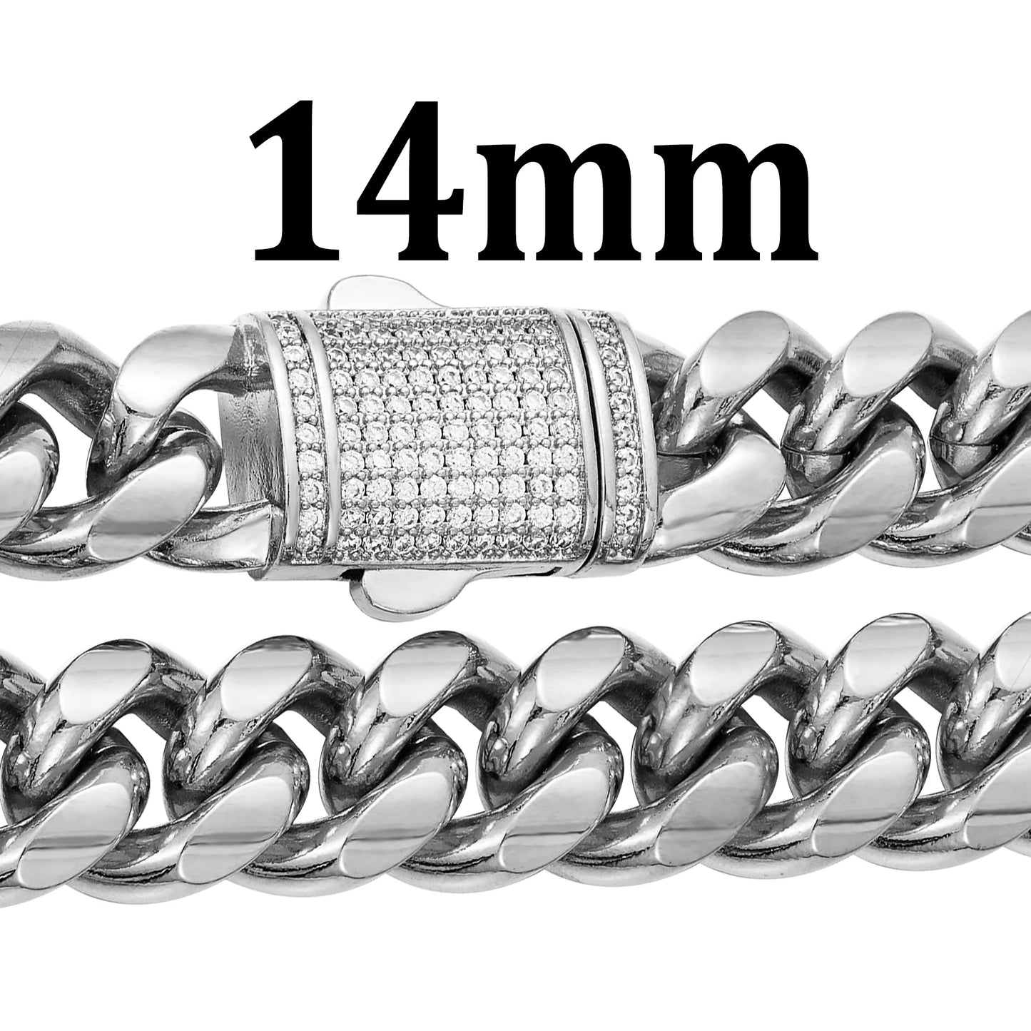 6-14mm Stainless Steel Round Cuban Miami Chains Necklaces CZ Zircon Box Lock  Heavy Link Chain for Men Hip Hop Rapper jewelry