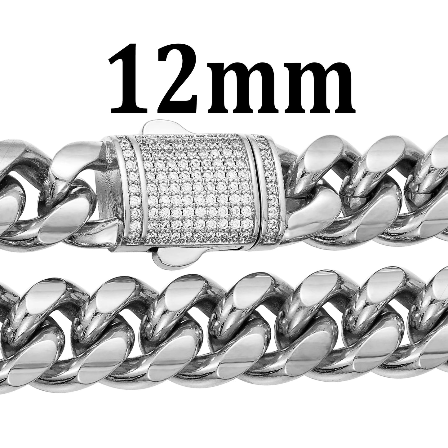 6-14mm Stainless Steel Round Cuban Miami Chains Necklaces CZ Zircon Box Lock  Heavy Link Chain for Men Hip Hop Rapper jewelry