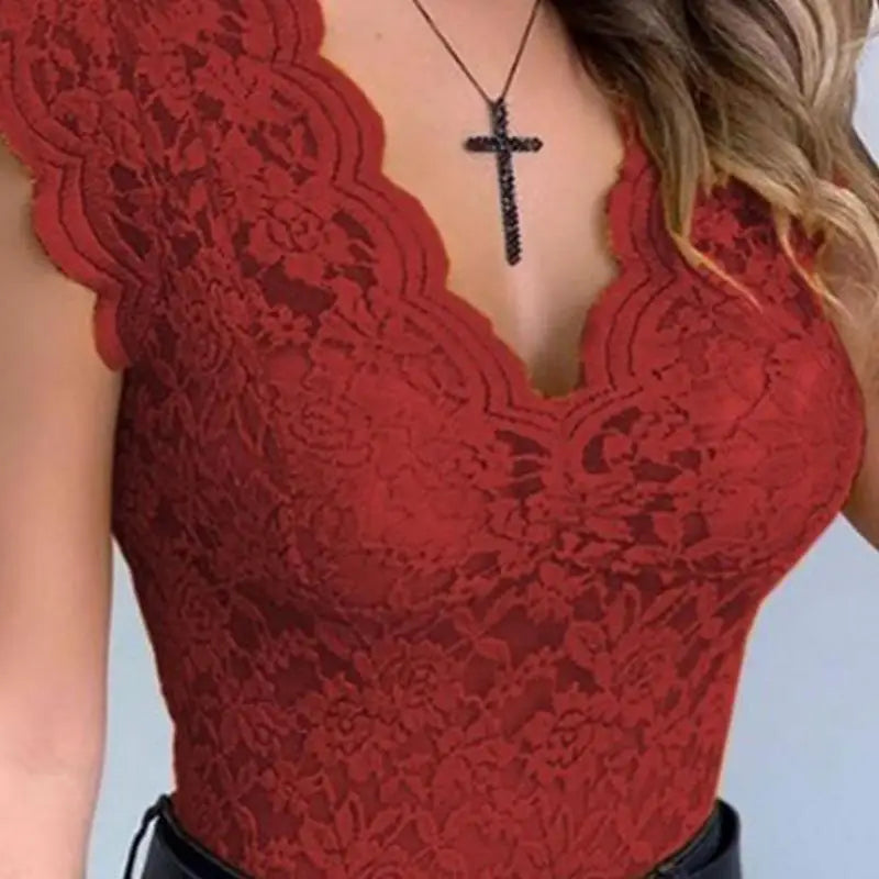 Lace Blouses Shirts Sexy Club Female Acrylic Shirts Deep V Summer Fashon Tops Lace Sexy V Neck Sleeveless Fashon Top