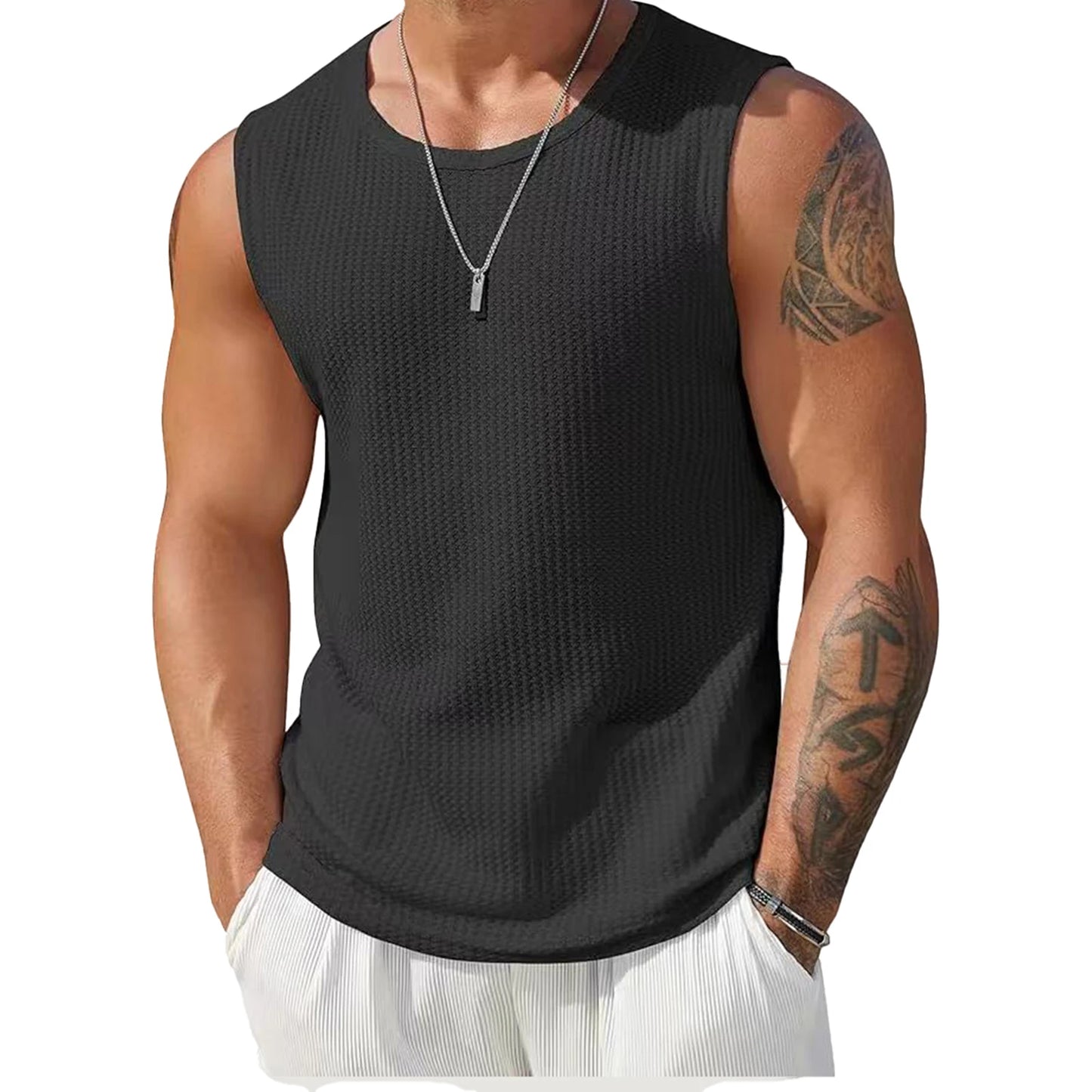 Men s Ribbed Knit Tank Tops in Solid Colors for Casual Wear Sleeveless T-Shirt for Workout and Bodybuilding Streetwear Style