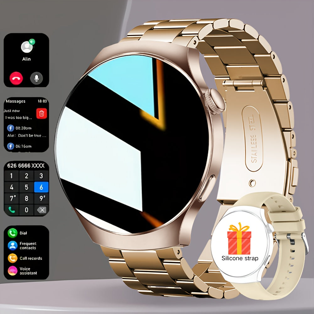 High-Definition Full Touch Smartwatch, Unisex - Wireless Calling/SMS/Multi-Sport Modes/Remote Camera Control/Fitness Tracker, Compatible with Android & iPhone, USB Charging, Alloy Case/Silicone Strap/Metal Band, Smart Connect