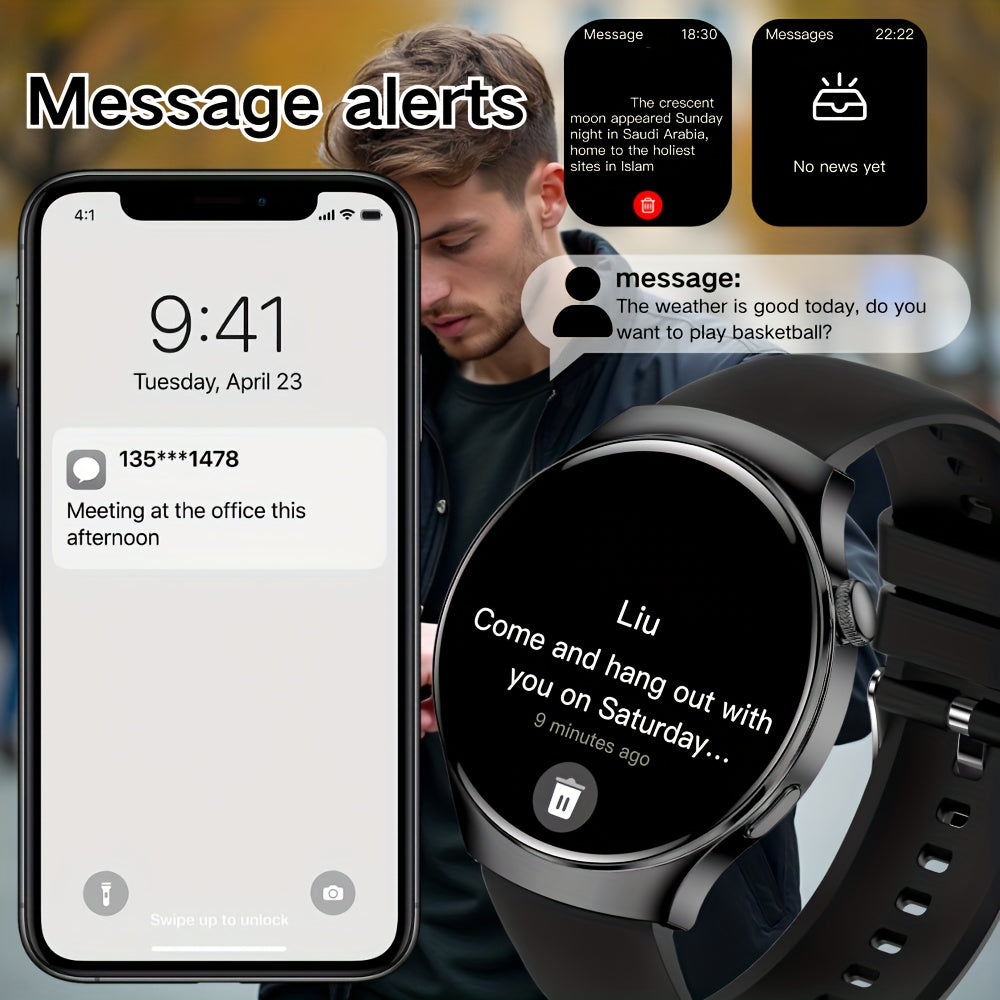 High-Definition Full Touch Smartwatch, Unisex - Wireless Calling/SMS/Multi-Sport Modes/Remote Camera Control/Fitness Tracker, Compatible with Android & iPhone, USB Charging, Alloy Case/Silicone Strap/Metal Band, Smart Connect