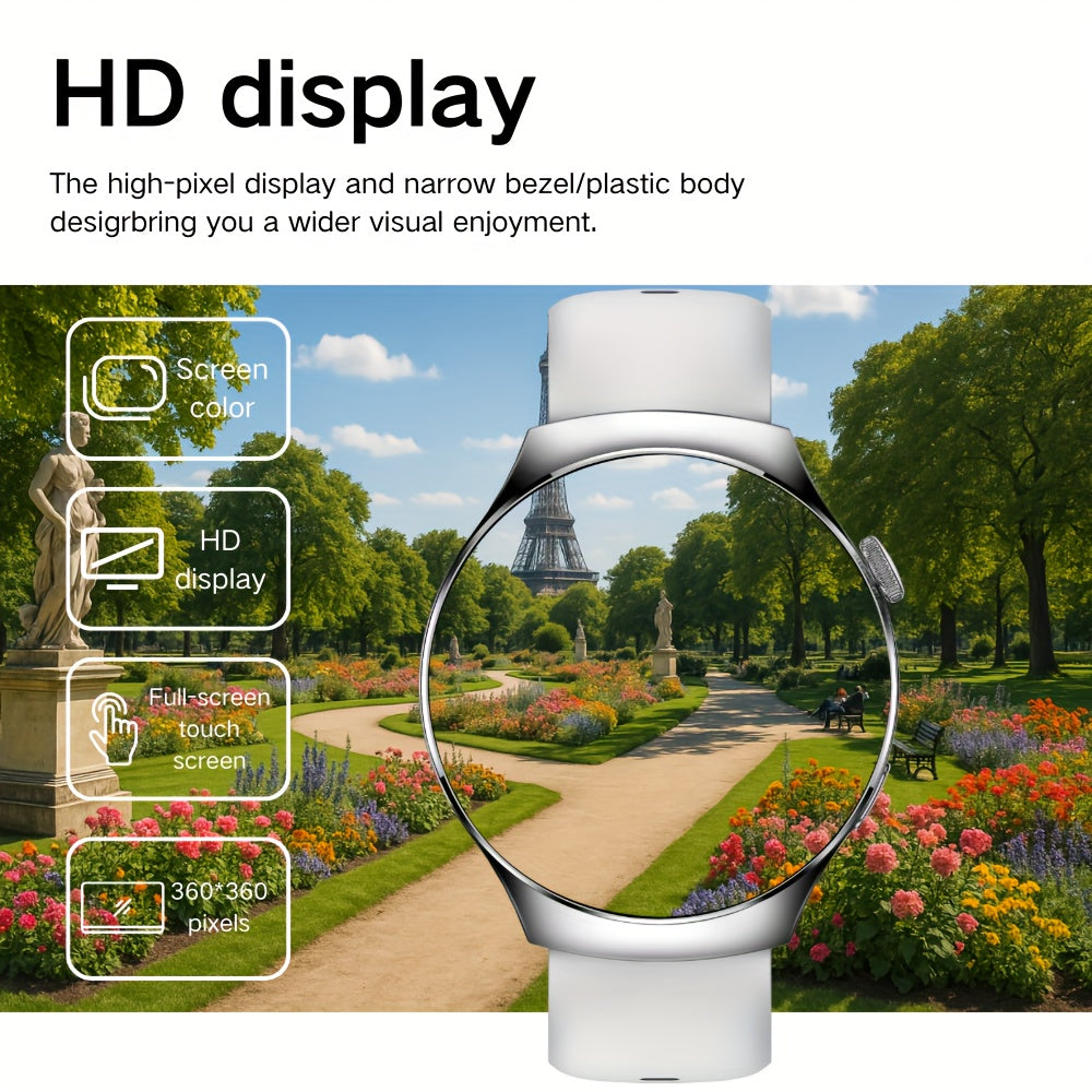 High-Definition Full Touch Smartwatch, Unisex - Wireless Calling/SMS/Multi-Sport Modes/Remote Camera Control/Fitness Tracker, Compatible with Android & iPhone, USB Charging, Alloy Case/Silicone Strap/Metal Band, Smart Connect