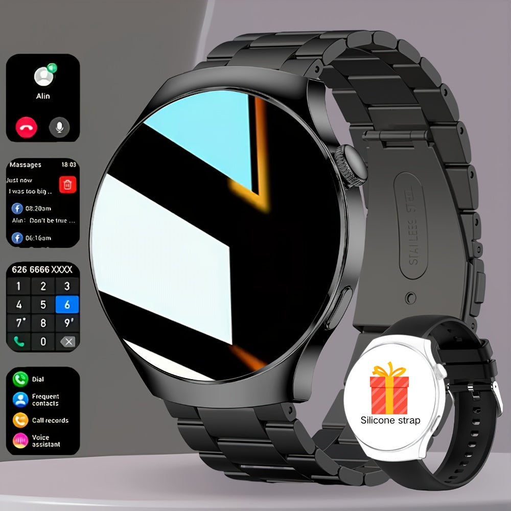 High-Definition Full Touch Smartwatch, Unisex - Wireless Calling/SMS/Multi-Sport Modes/Remote Camera Control/Fitness Tracker, Compatible with Android & iPhone, USB Charging, Alloy Case/Silicone Strap/Metal Band, Smart Connect