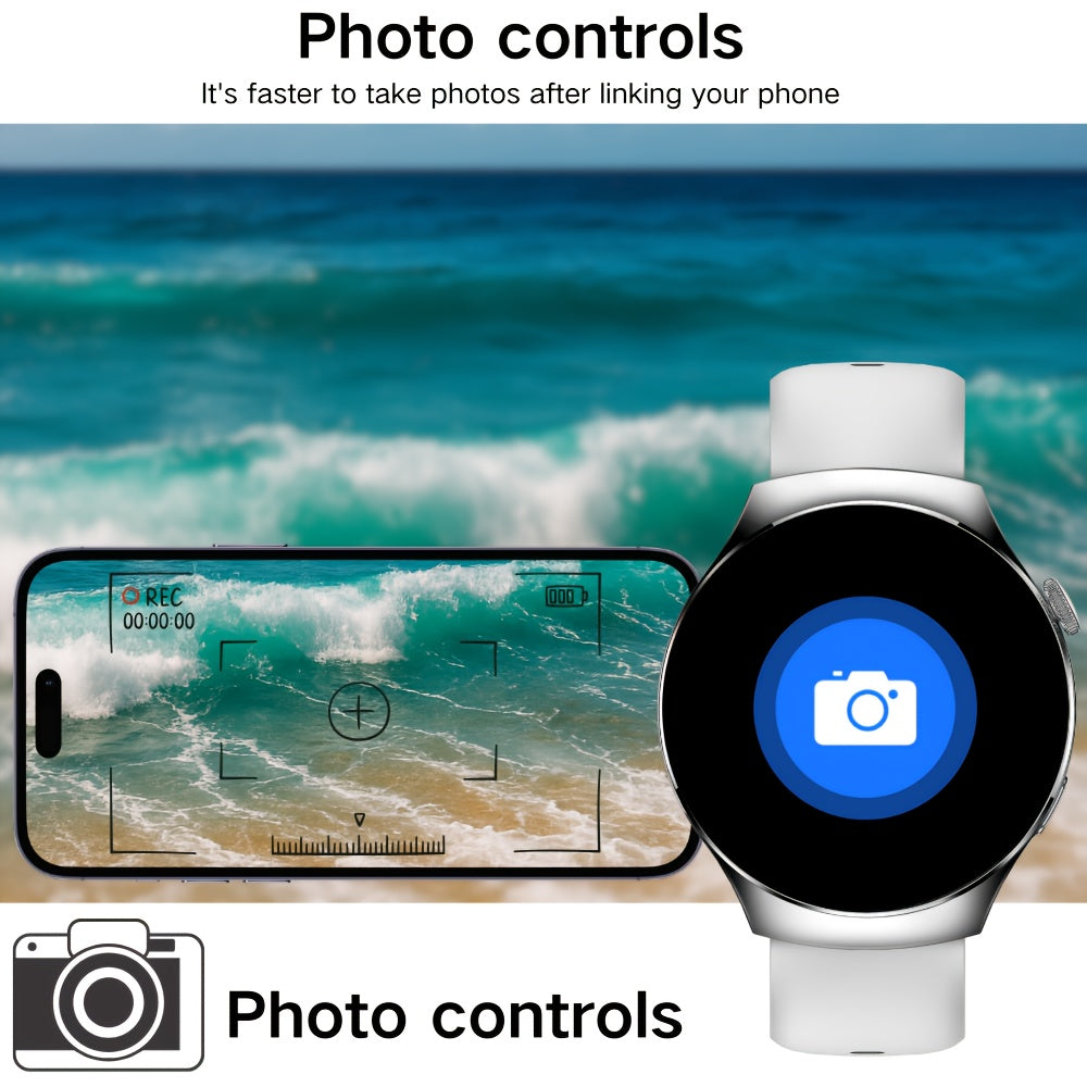 High-Definition Full Touch Smartwatch, Unisex - Wireless Calling/SMS/Multi-Sport Modes/Remote Camera Control/Fitness Tracker, Compatible with Android & iPhone, USB Charging, Alloy Case/Silicone Strap/Metal Band, Smart Connect