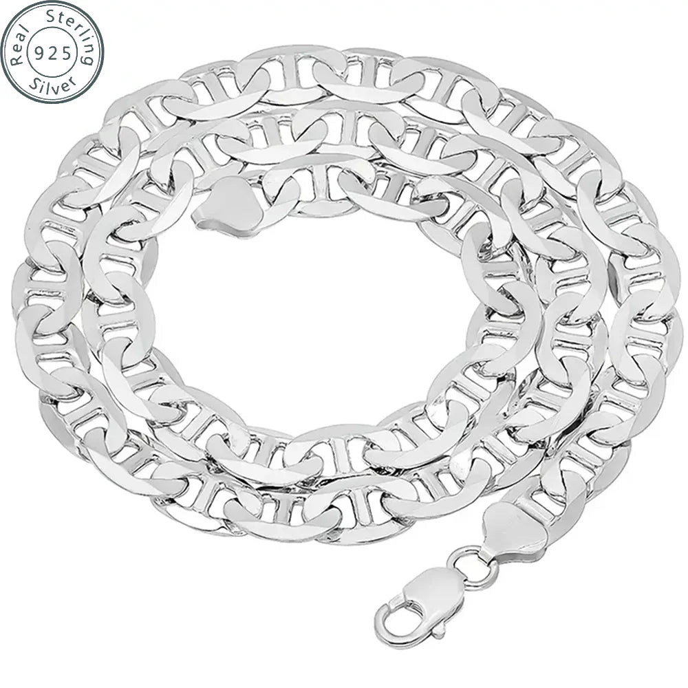 925 Sterling Silver chain 3.5MM Solid Flat Mariner Link Chain Necklace- Silver Necklace Chain, Men and Women