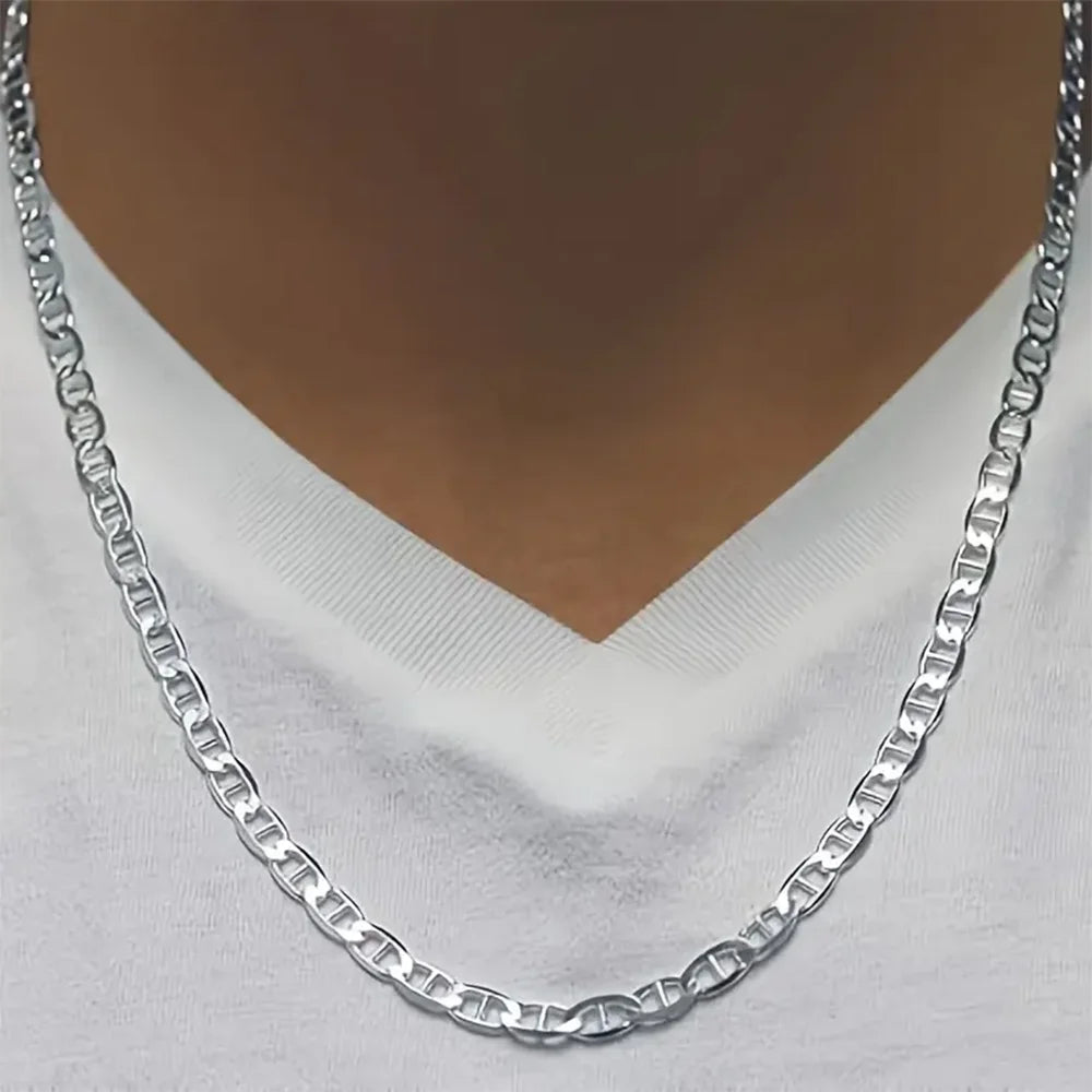 925 Sterling Silver chain 3.5MM Solid Flat Mariner Link Chain Necklace- Silver Necklace Chain, Men and Women