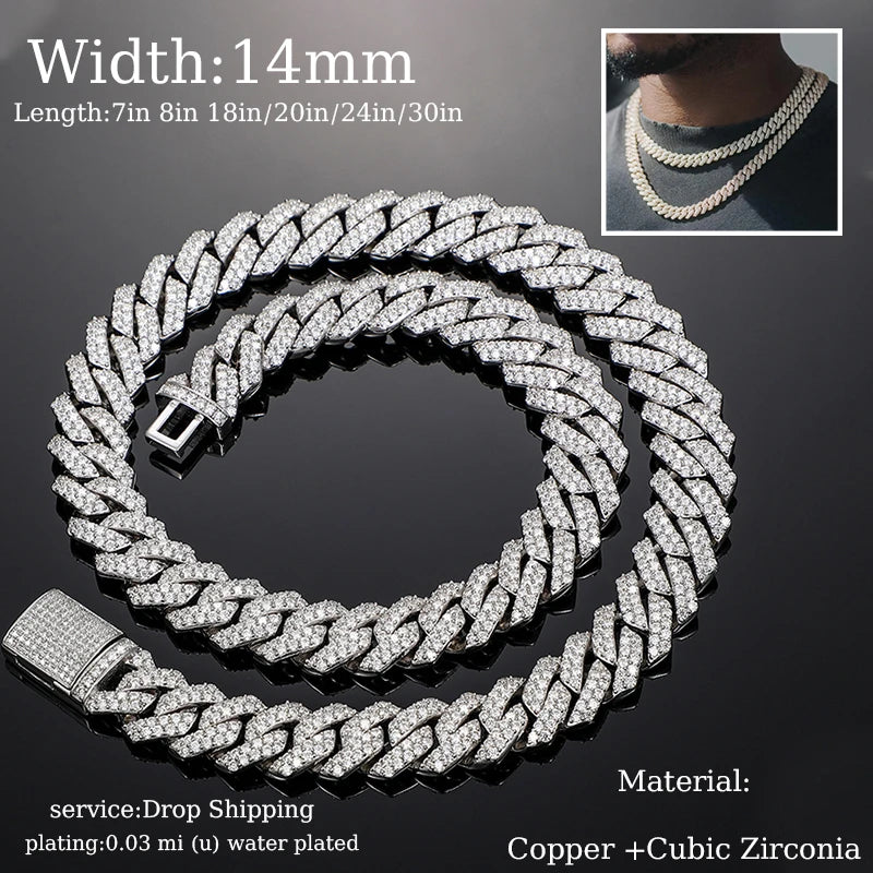 TUHE Hip Hop Iced Out 8MM 14MM 20MM Full Miami Curb Cuban Chain Bling CZ Rapper Necklaces For Men Punk Jewelry High Quality Gift