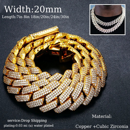 TUHE Hip Hop Iced Out 8MM 14MM 20MM Full Miami Curb Cuban Chain Bling CZ Rapper Necklaces For Men Punk Jewelry High Quality Gift