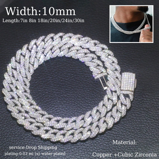 TUHE Hip Hop Iced Out 8MM 14MM 20MM Full Miami Curb Cuban Chain Bling CZ Rapper Necklaces For Men Punk Jewelry High Quality Gift