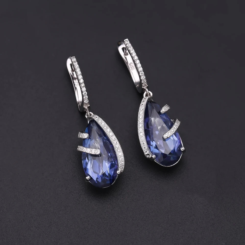 GEM'S BALLET Natural Iolite Blue Mystic Quartz Jewelry Set 925 Sterling Silver Earrings Ring Pendant Sets For Women Fine Jewelry