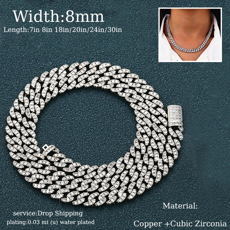 TUHE Hip Hop Iced Out 8MM 14MM 20MM Full Miami Curb Cuban Chain Bling CZ Rapper Necklaces For Men Punk Jewelry High Quality Gift