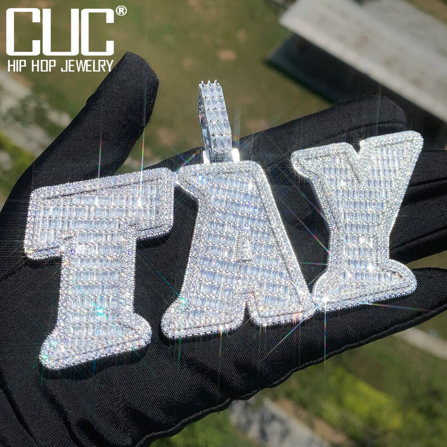 CUC Two Layer Big Letter Pendant Custom Name Necklace For Men Women Gold Silver Color Baguette Zircon Hip Hop Chain Jewelry 2024