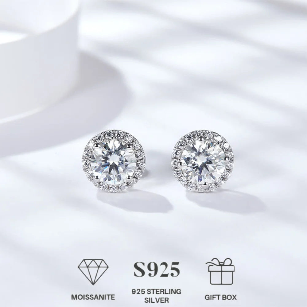 925 sterling silver  Stud Earrings For Women | Sterling Silver Stud Earrings with Round Cut Crystals, Mozambique diamond Earring