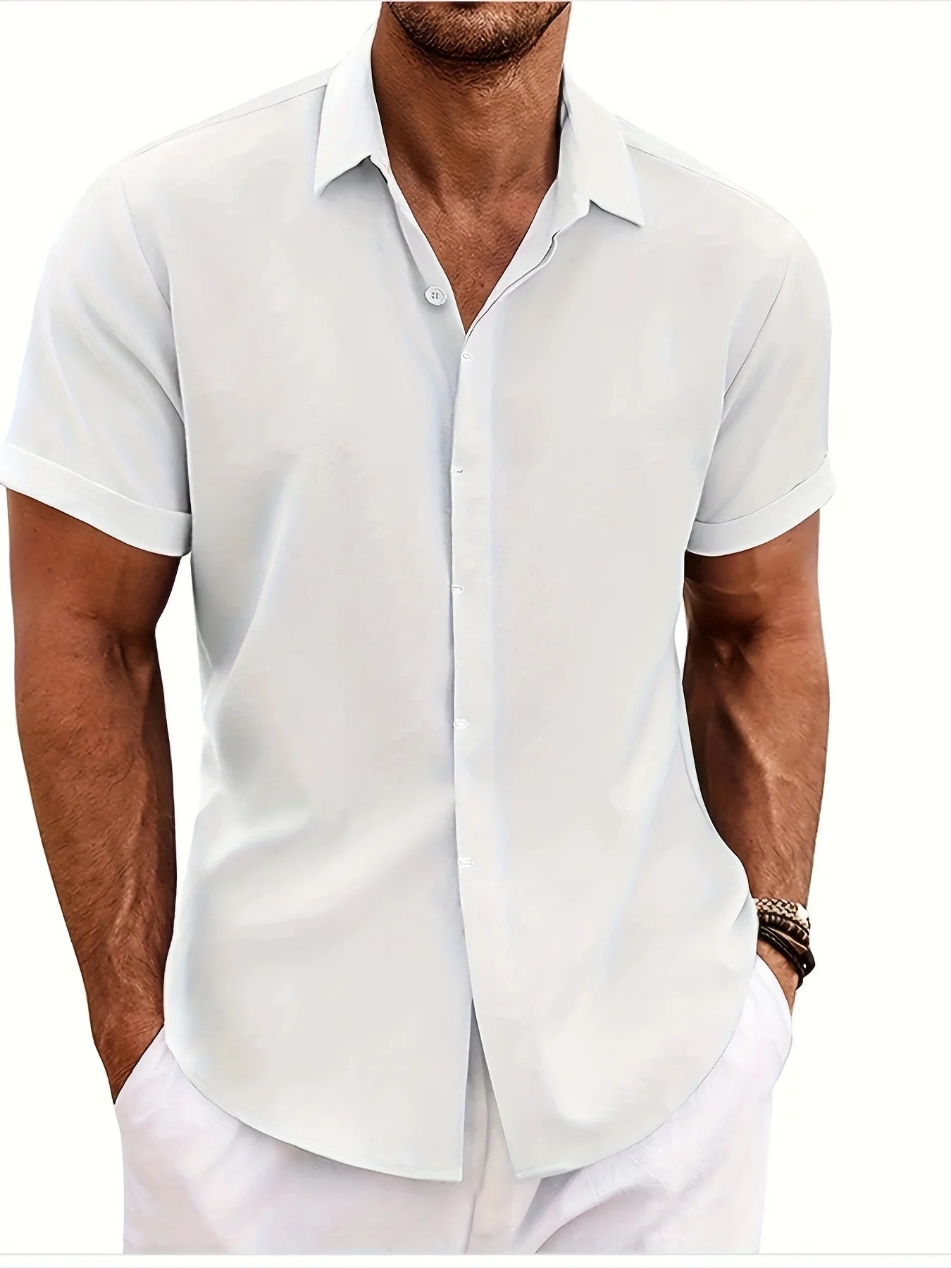 Men's Double Front Hemp Cardigan Short Sleeve High Quality Shirt Summer Home Short Sleeve Lapel Shirt