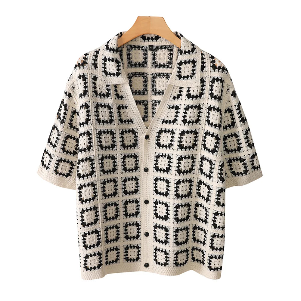 Men's Short Sleeves Summer Knitted Printing Fashion Short-Sleeved Breathable Casual Slim Soft Loose Tops Men US Size