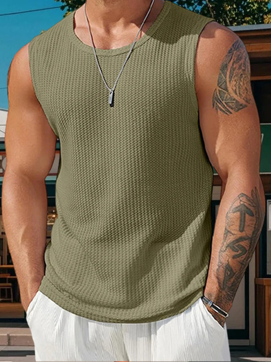 Men s Ribbed Knit Tank Tops in Solid Colors for Casual Wear Sleeveless T-Shirt for Workout and Bodybuilding Streetwear Style
