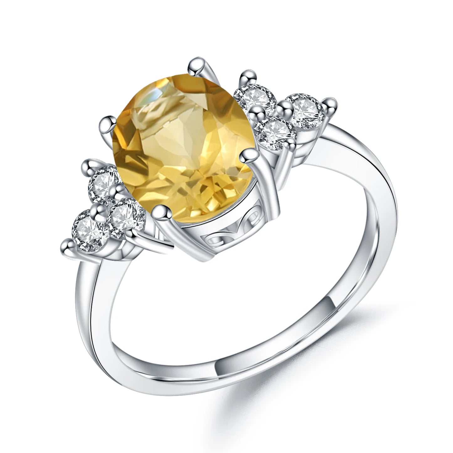GEM'S BALLET Classic Oval 2.60Ct Natural Citrine Anniversary Rings For Women 925 Sterling Silver Gemstone Ring Fine Jewelry