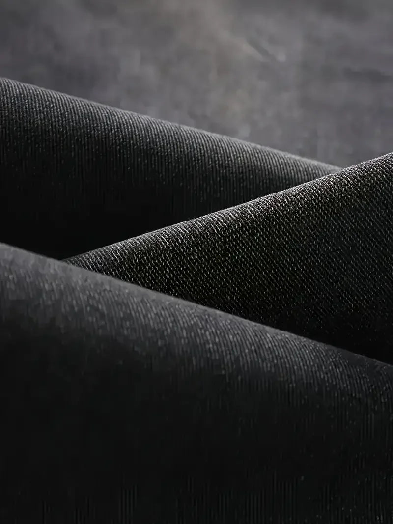 Men's Loose Fit Straight Leg Jeans - 65% Cotton 35% Polyester Blend, Dark Gray Casual Washed Jeans, 390gsm Heavyweight Fabric, A