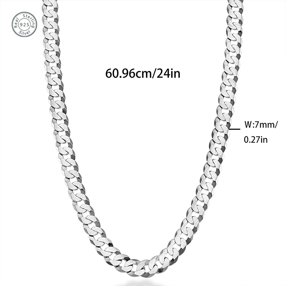 7mm Men's Cuban Link Silver plated brass Chain Necklace Curb Cuban Link Chain Chokers for Women Hip Hop Jewelry Ships from USA