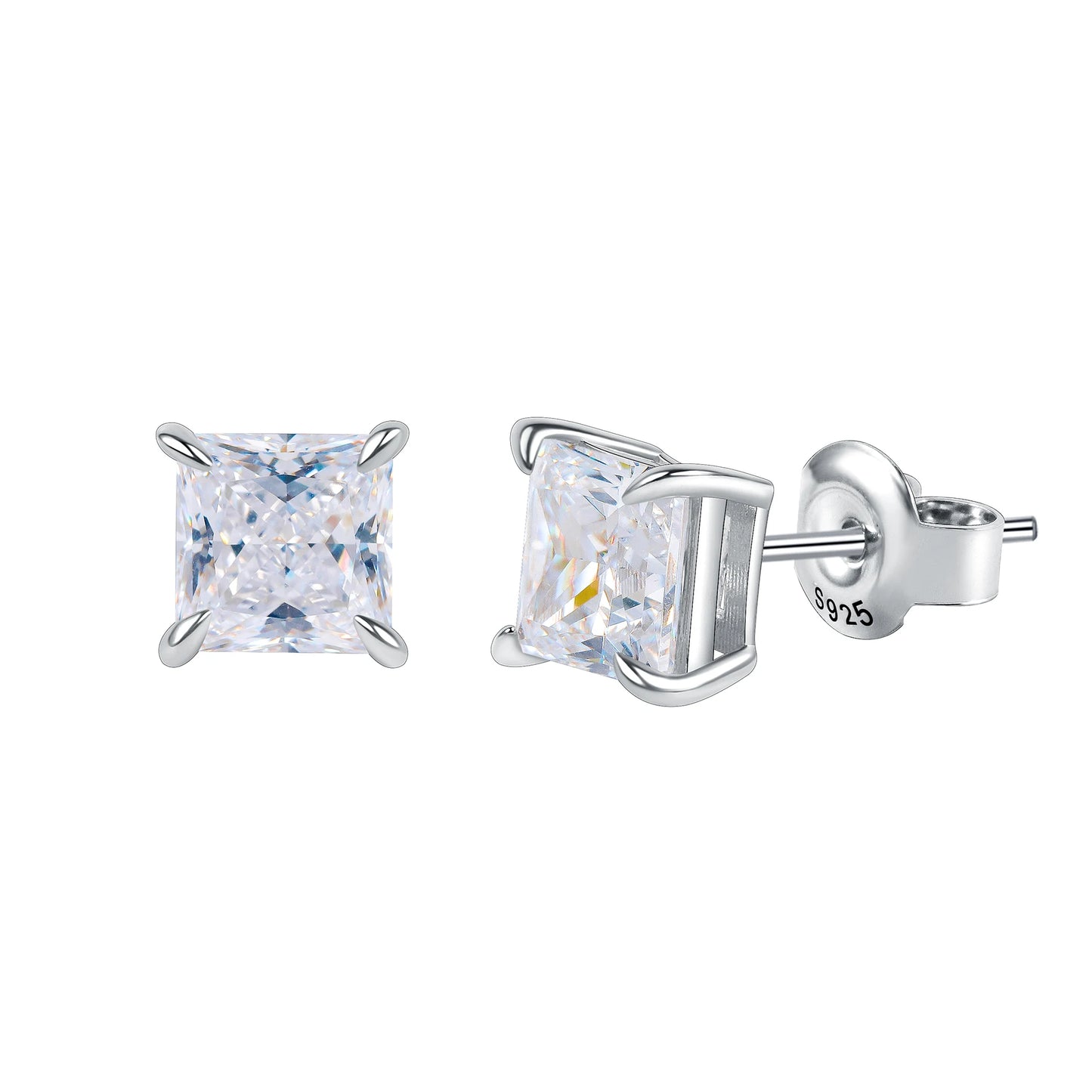GEM'S BALLET 0.4 - 3.0CT D Color Classic Claw Prong Princess Cut Moissanite Stud Earrings in 925 Sterling Silver Gift For Her