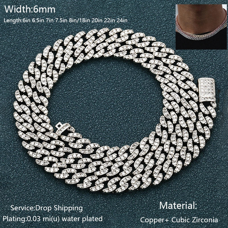 TUHE Hip Hop Iced Out 8MM 14MM 20MM Full Miami Curb Cuban Chain Bling CZ Rapper Necklaces For Men Punk Jewelry High Quality Gift