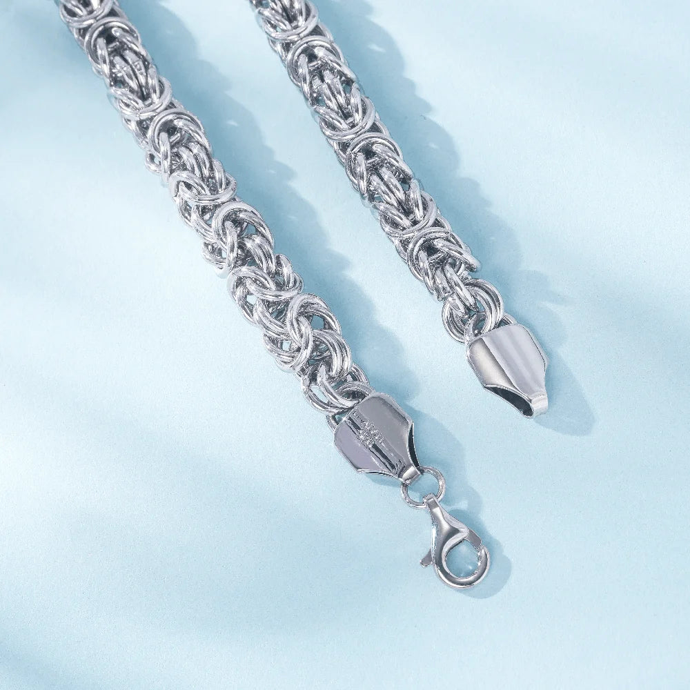 S925 Sterling Silver Byzantine Emperor Chain Bracelet for Men Women Polished Miami Cuban Smooth Kpop Jewelry