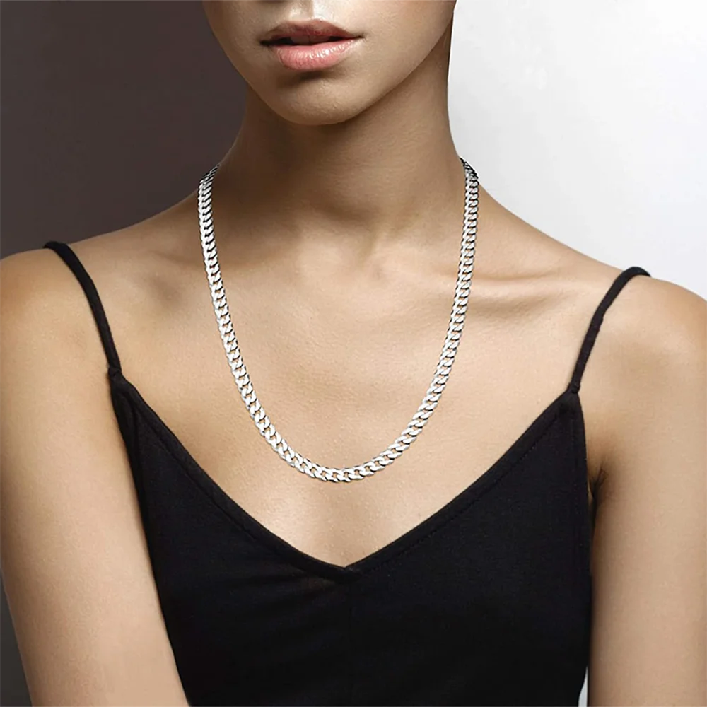 7mm Men's Cuban Link Silver plated brass Chain Necklace Curb Cuban Link Chain Chokers for Women Hip Hop Jewelry Ships from USA