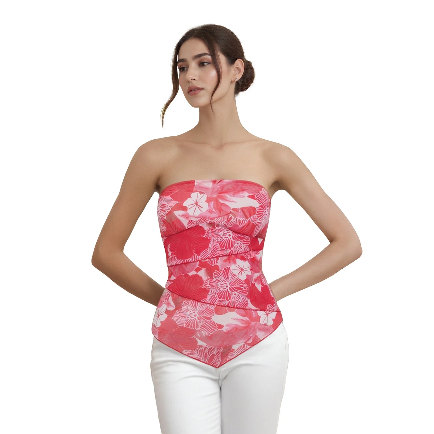 Floral Print Bandeau Tube Top Women s Summer Fashion Strapless Backless Shirt Streetwear Crop Top Beachwear Trendy Style