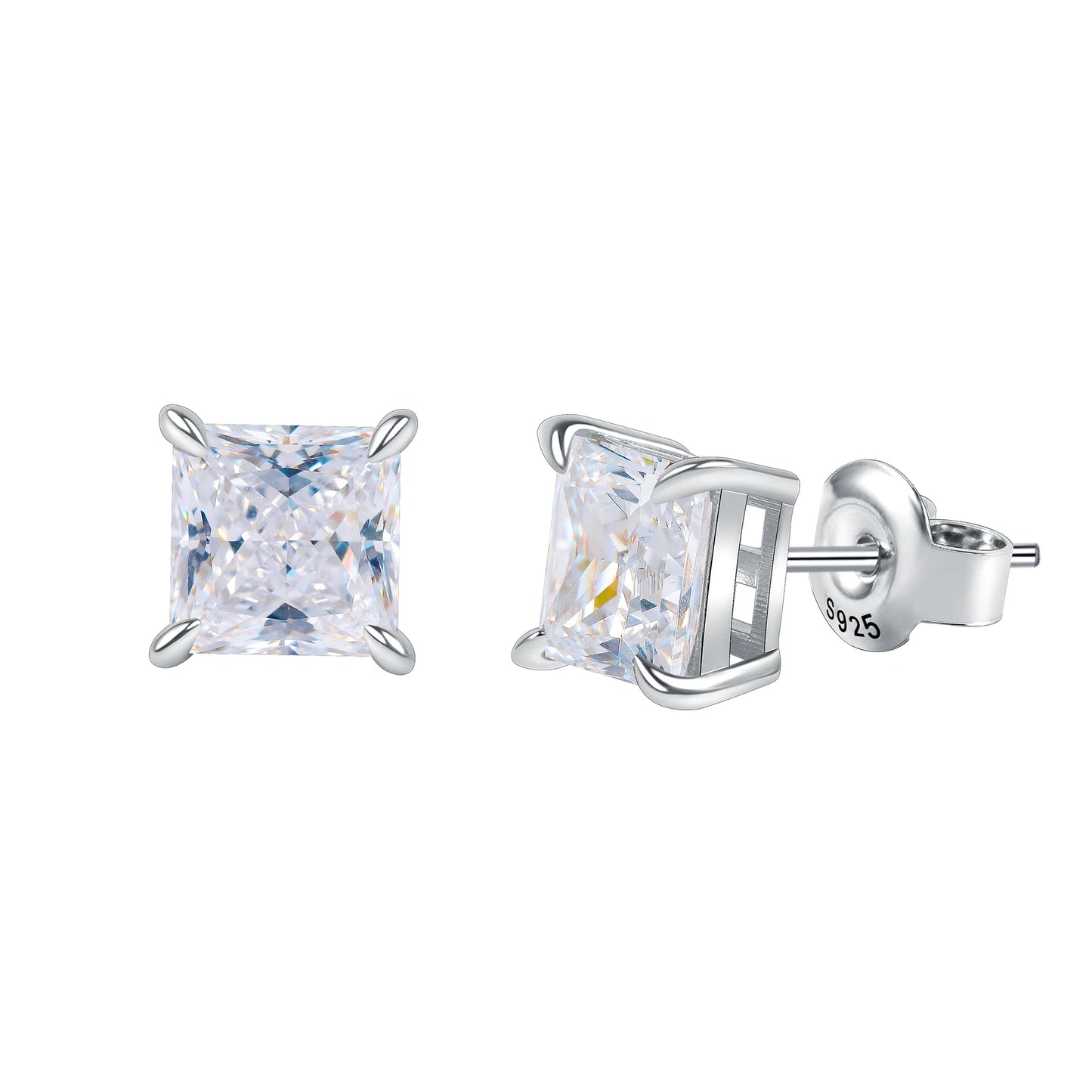 GEM'S BALLET 0.4 - 3.0CT D Color Classic Claw Prong Princess Cut Moissanite Stud Earrings in 925 Sterling Silver Gift For Her