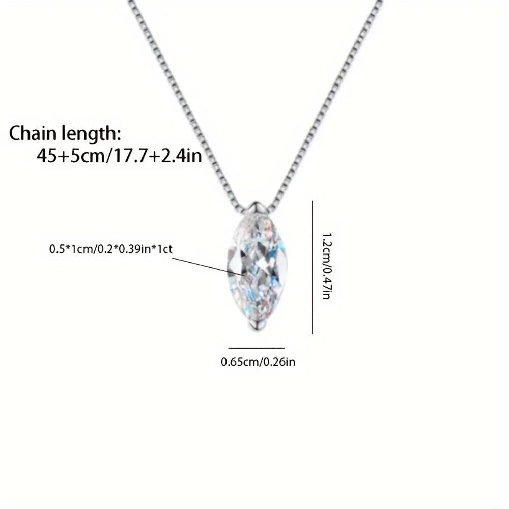 New 5*10mm 1CT Marquise Cut Moissanite Diamond Necklace for Women Certified 925 Sterling Silver Neck Chain Party Jewelry Gift