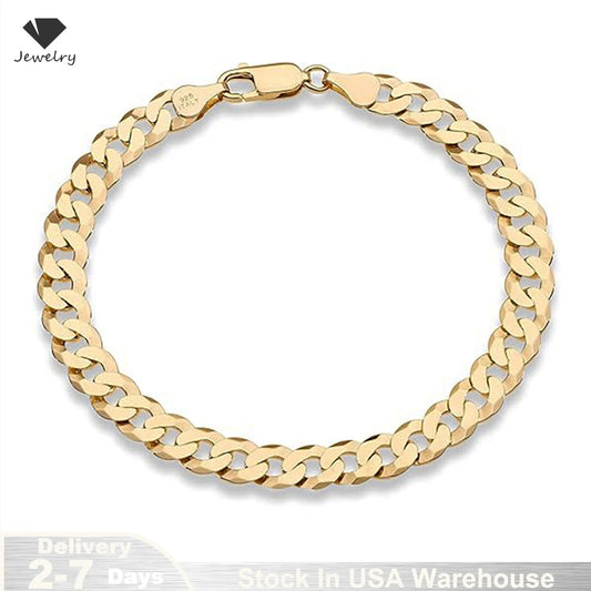 18K Gold Plated 7mm Bracelet for Men Women 925 Sterling Silver Curb Cuban Chain Bracelet Fashion Jewelry Gifts Shipping from USA
