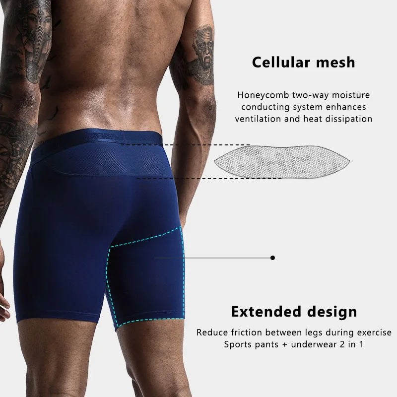 Men's Running Shorts Boxers Shorts pants Modal Underwear Ice Silk Panties Man Breathable Pouch Middle Long Leg Sports Underpants