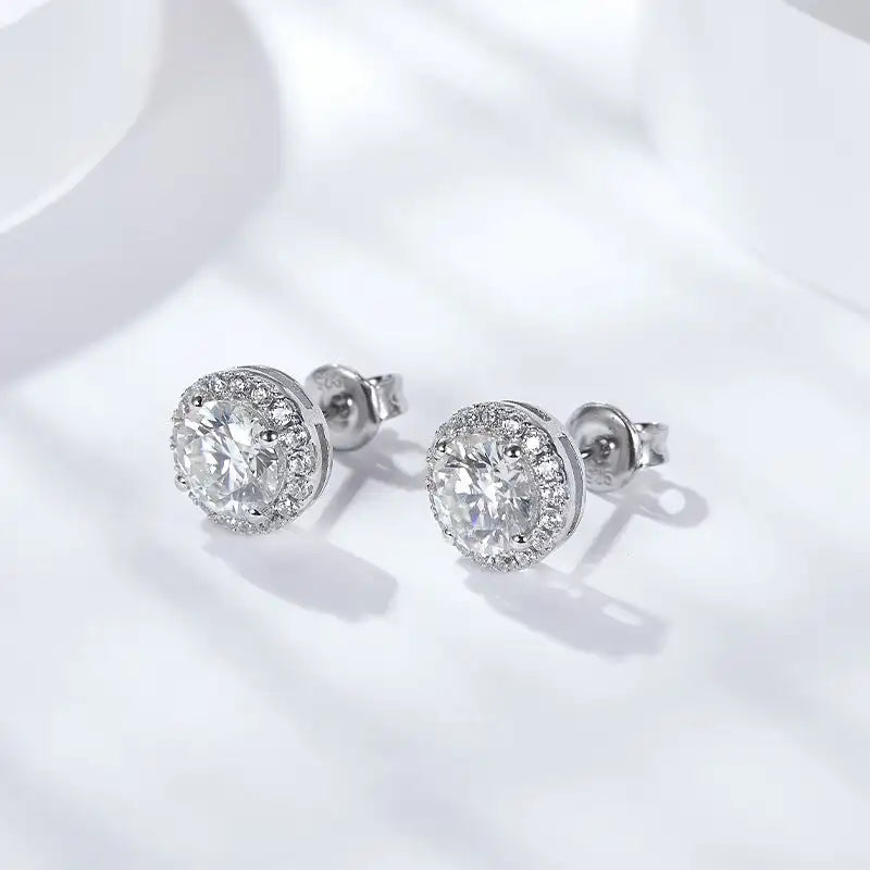 925 sterling silver  Stud Earrings For Women | Sterling Silver Stud Earrings with Round Cut Crystals, Mozambique diamond Earring