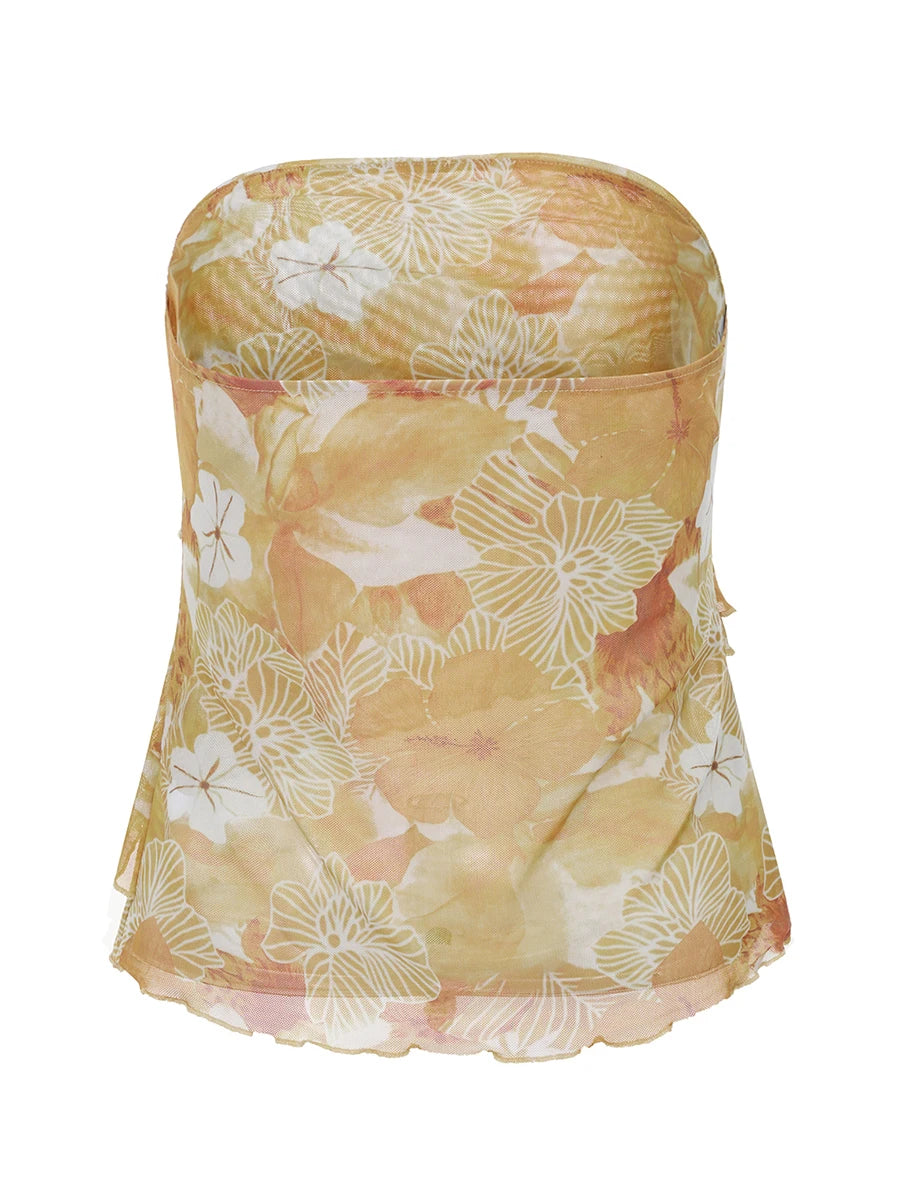Floral Print Bandeau Tube Top Women s Summer Fashion Strapless Backless Shirt Streetwear Crop Top Beachwear Trendy Style
