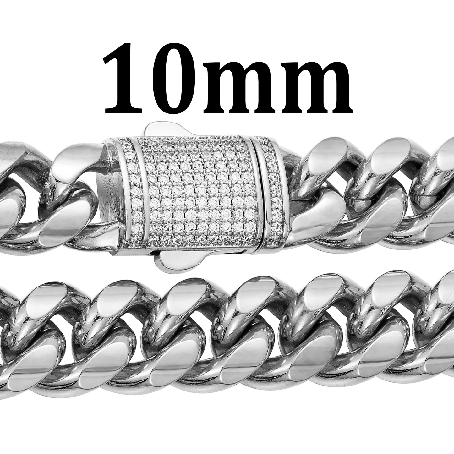 6-14mm Stainless Steel Round Cuban Miami Chains Necklaces CZ Zircon Box Lock  Heavy Link Chain for Men Hip Hop Rapper jewelry