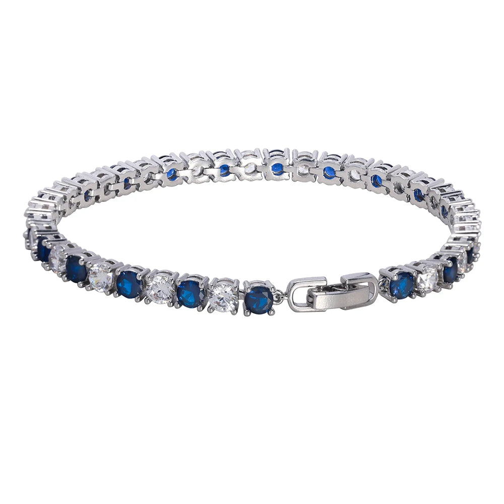 925 Sterling Silver Tennis Bracelet Sapphire Gemstone CZ Cubic Zirconia Bangle for Women Engagement Wedding Fine Jewelry Gift US