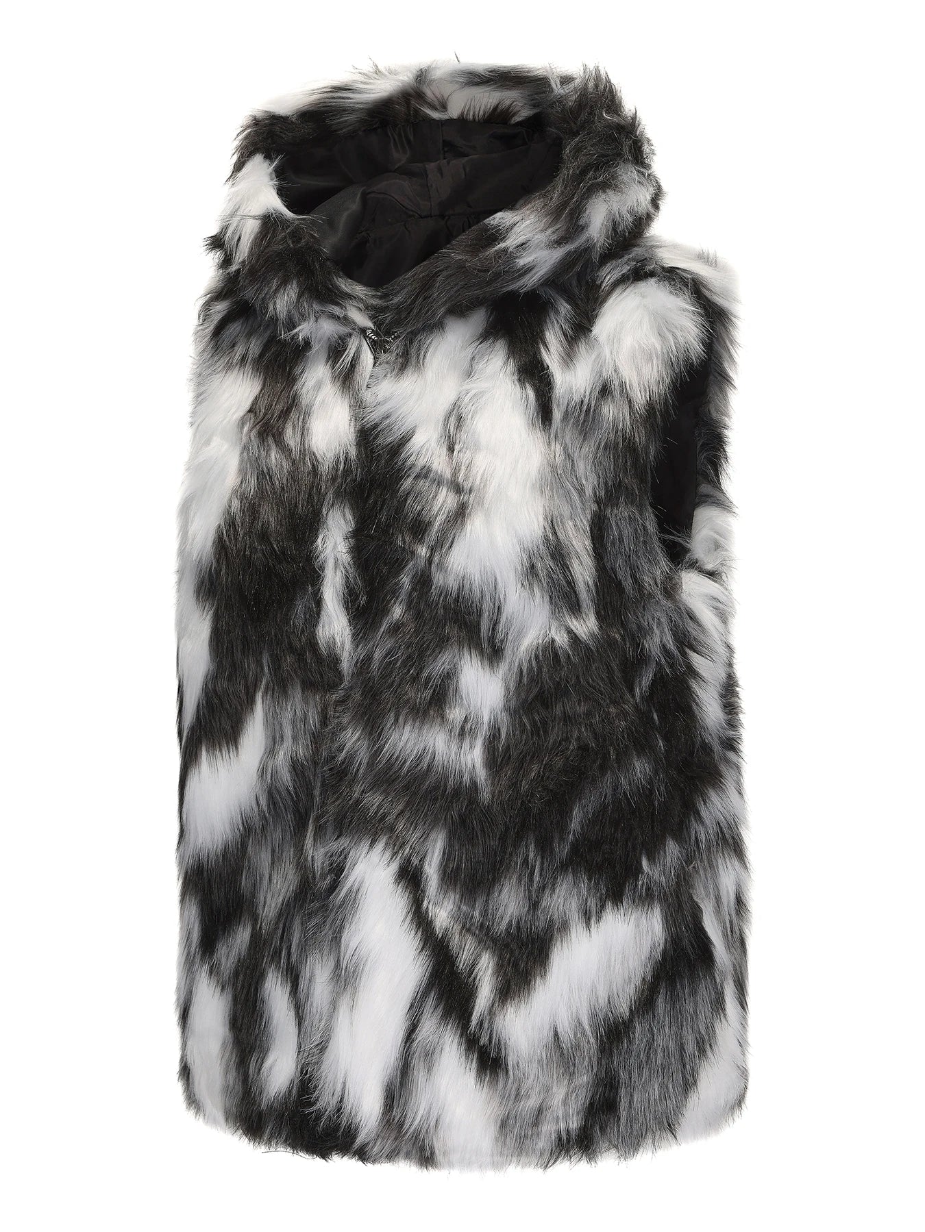 Men`s Luxury Faux Fur Hoodie Vest Long Coat Sleeveless Jacket Winter Fluffy Warm Outwear Plush Overcoat with Pockets With Hood