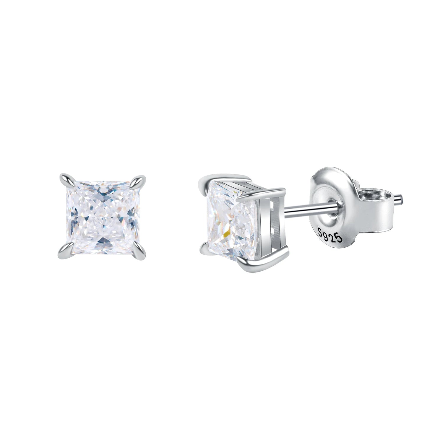 GEM'S BALLET 0.4 - 3.0CT D Color Classic Claw Prong Princess Cut Moissanite Stud Earrings in 925 Sterling Silver Gift For Her
