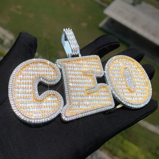 CUC Two Layer Big Letter Pendant Custom Name Necklace For Men Women Gold Silver Color Baguette Zircon Hip Hop Chain Jewelry 2024