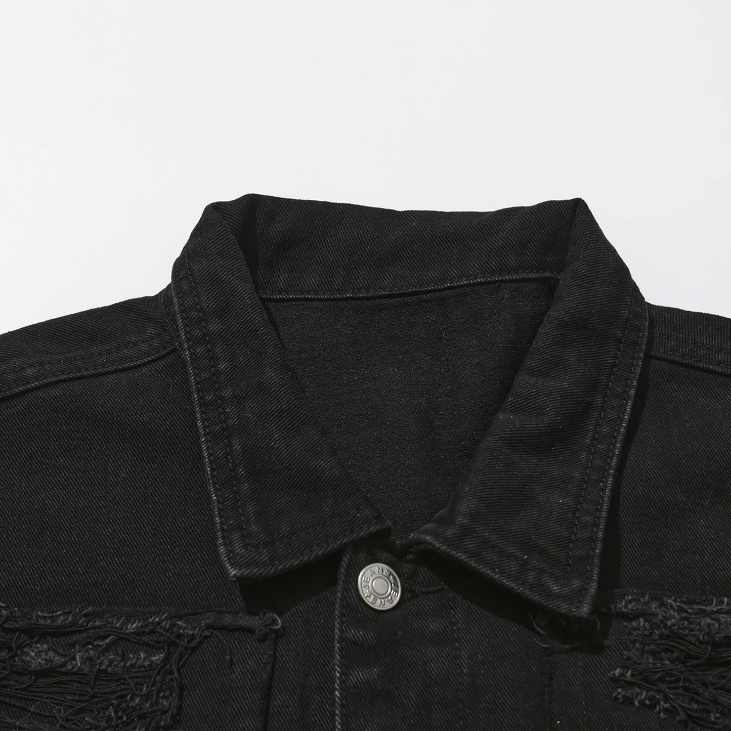 Men's Gothic punk Distressed Trucker Casual Denim Jacket Outerwear Loose Fit Stretch Cowboy Long sleeves Coat