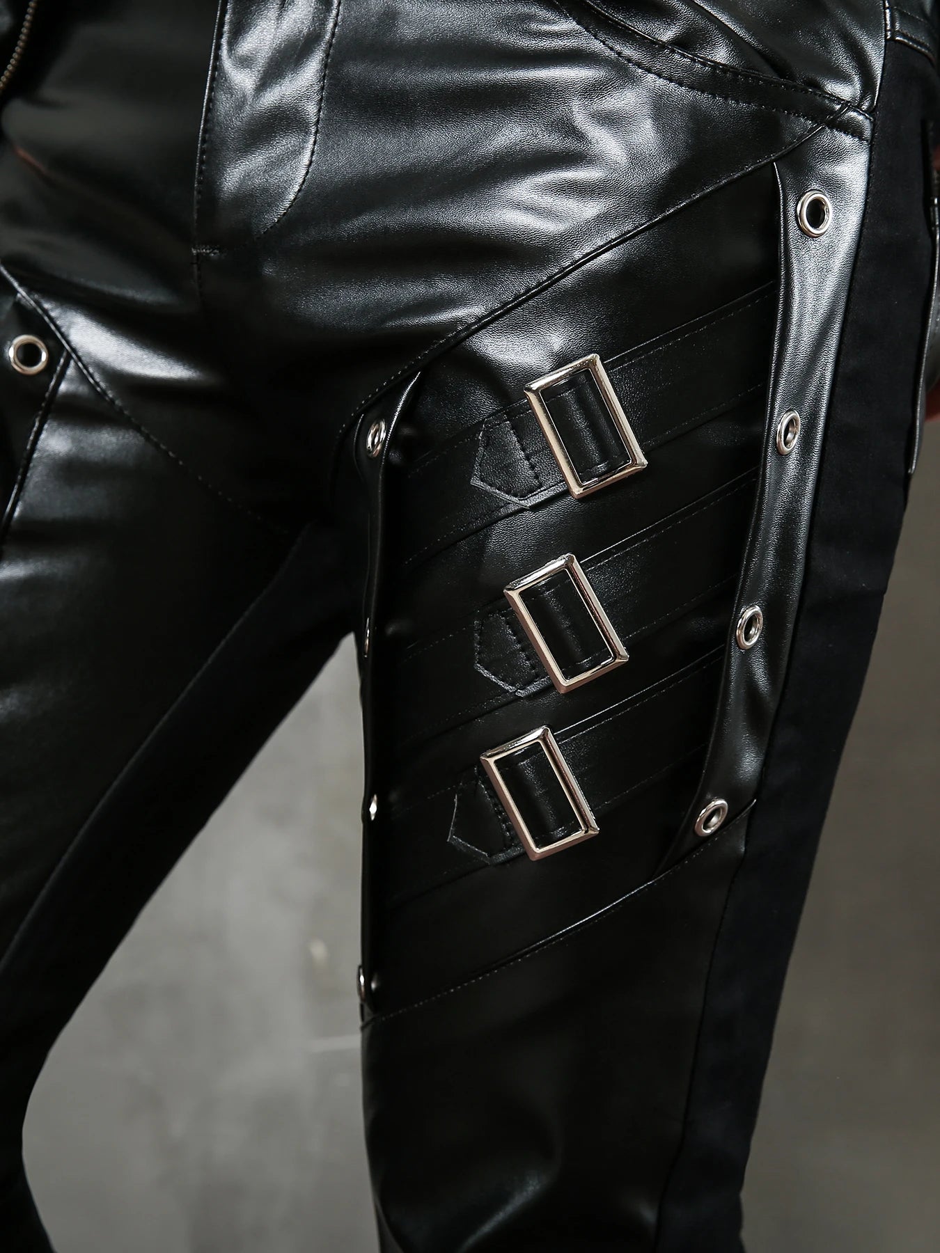 Men`s Motorcycle  Hip Hop Slim Fit Soft PU Faux Night Club Dance party Leather Biker Pants
