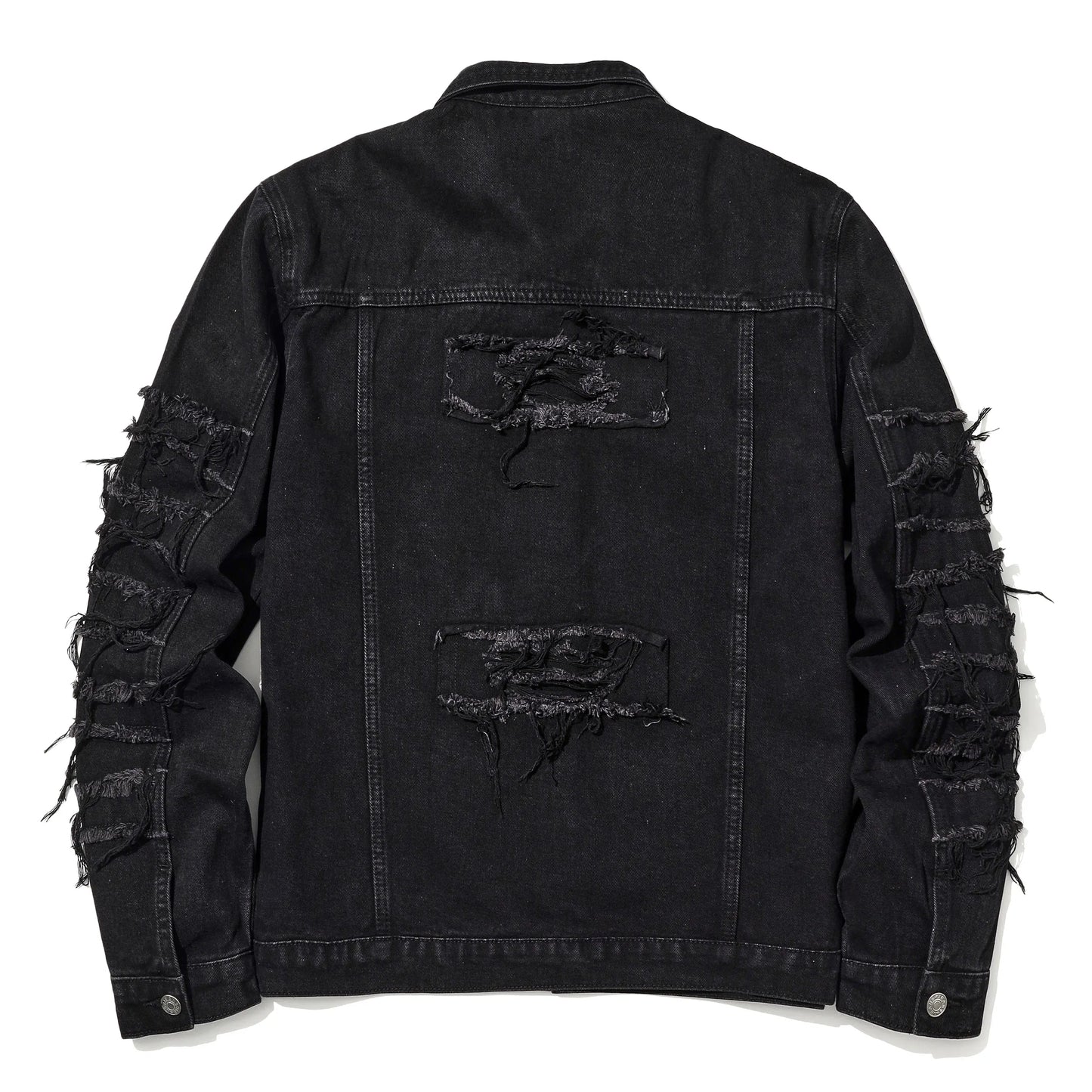 Men's Gothic punk Distressed Trucker Casual Denim Jacket Outerwear Loose Fit Stretch Cowboy Long sleeves Coat