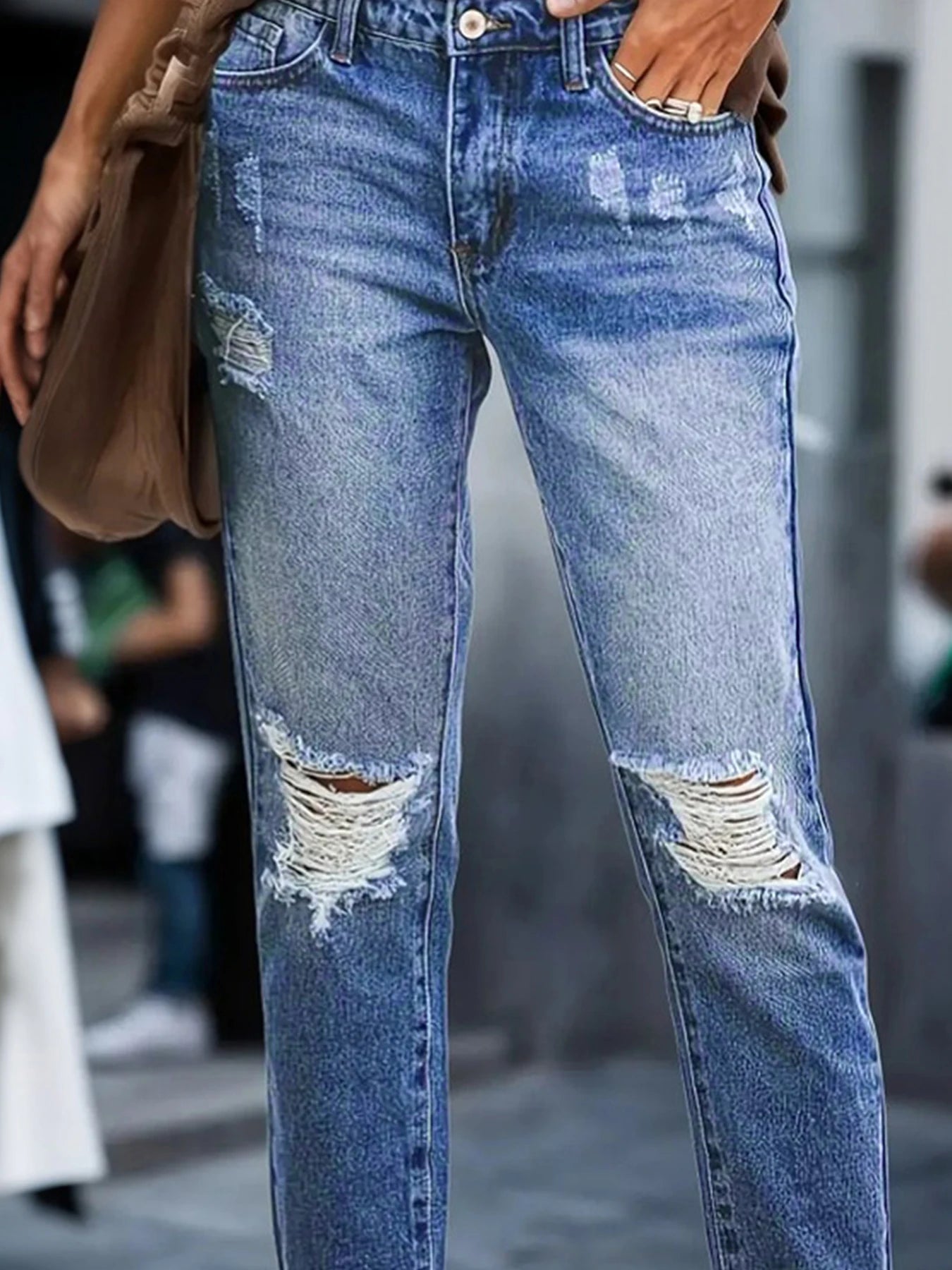 2025 Summer New Women's Retro Piercing Elastic Jeans, Five Pocket Design, Comfortable Version, Suitable for Daily Wearing