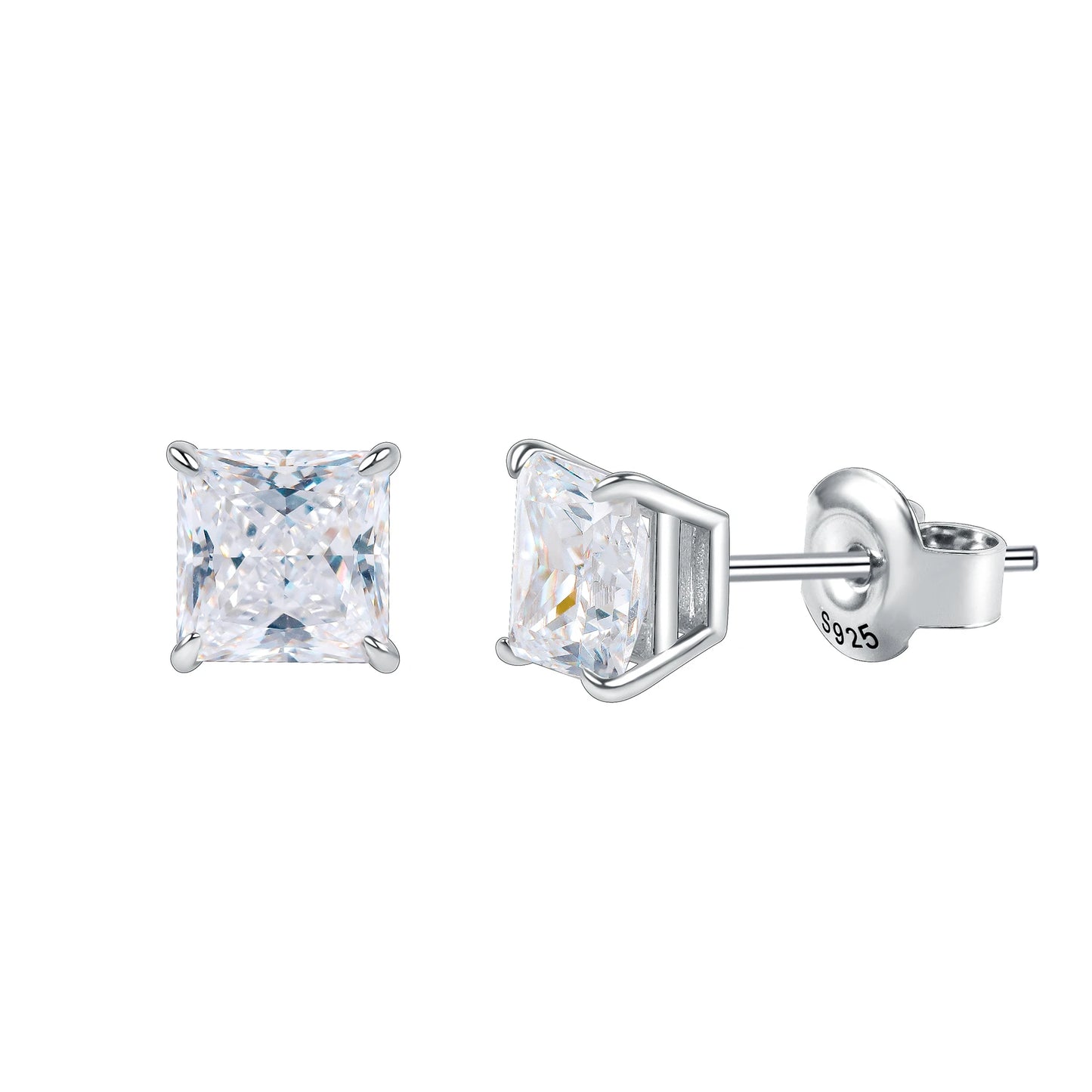 GEM'S BALLET 0.4 - 3.0CT D Color Classic Claw Prong Princess Cut Moissanite Stud Earrings in 925 Sterling Silver Gift For Her