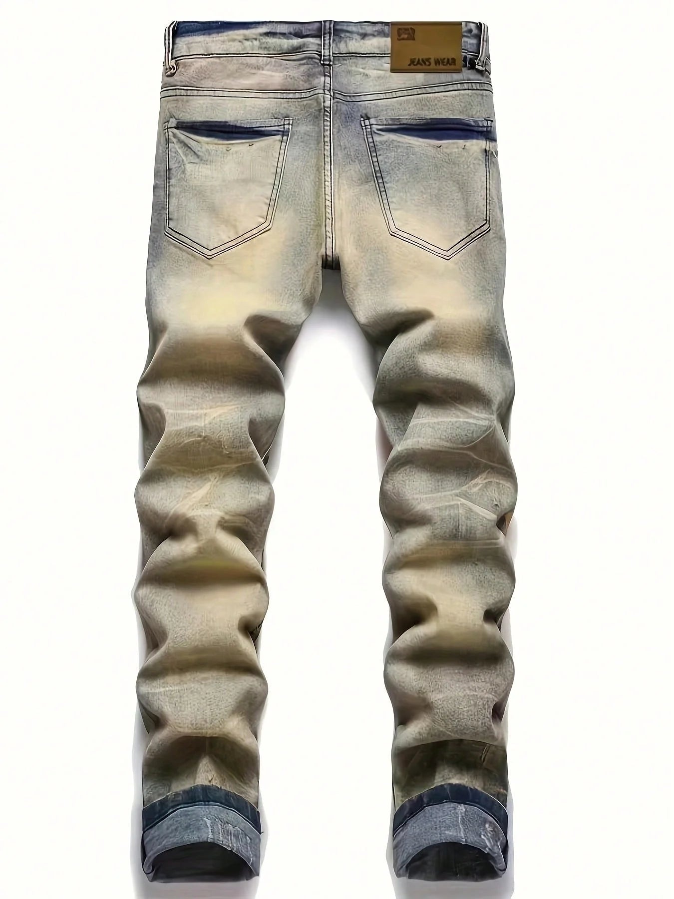 European and American new trend fashion old washed hole printed jeans