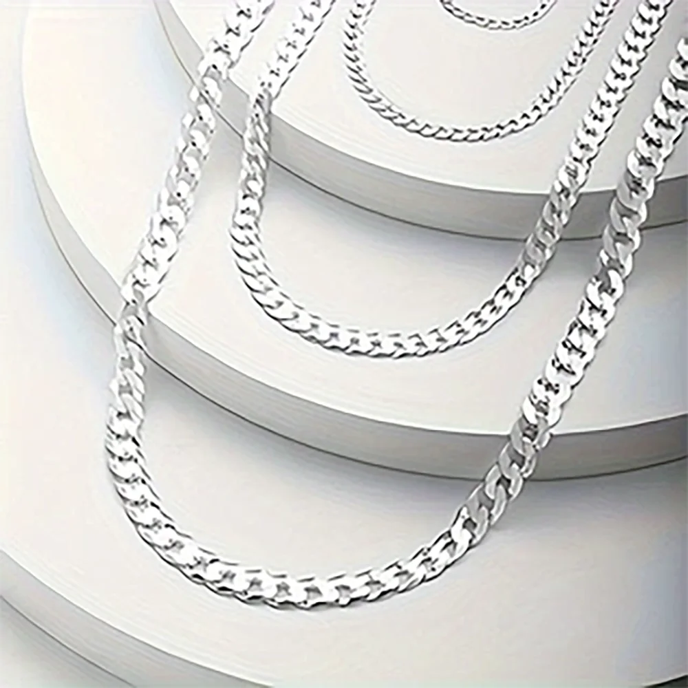 7mm Men's Cuban Link Silver plated brass Chain Necklace Curb Cuban Link Chain Chokers for Women Hip Hop Jewelry Ships from USA