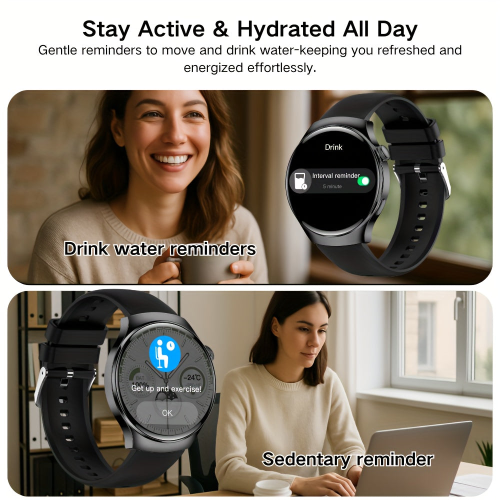 High-Definition Full Touch Smartwatch, Unisex - Wireless Calling/SMS/Multi-Sport Modes/Remote Camera Control/Fitness Tracker, Compatible with Android & iPhone, USB Charging, Alloy Case/Silicone Strap/Metal Band, Smart Connect